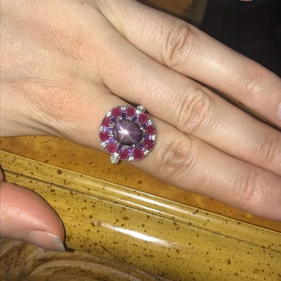 Natural Star Ruby Sterling Silver Cocktail Ring Size 10 - Picture 3 of 8